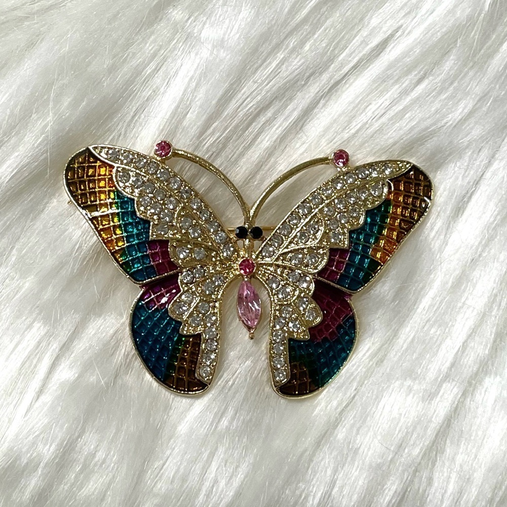 Butterfly Brooch Pin Colorful With Crystals New